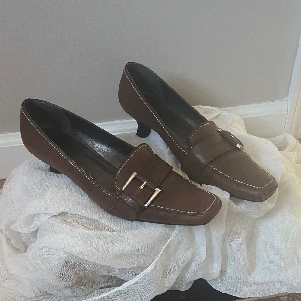 Stuart Weitzman Brown Heels with Buckle, Size 8M